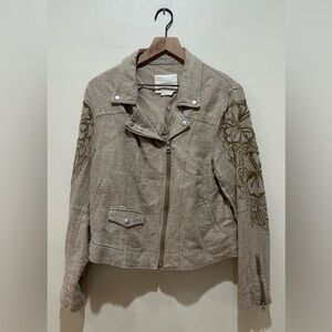 By Anthropologie Beige Tessa Embroidered Boyfriend Jacket - Women’s Size Medium